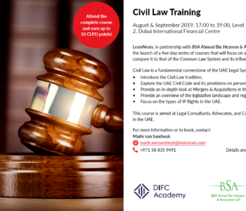 
        
            Expired
        Civil Law Training – October 2019, The Academy at DIFC