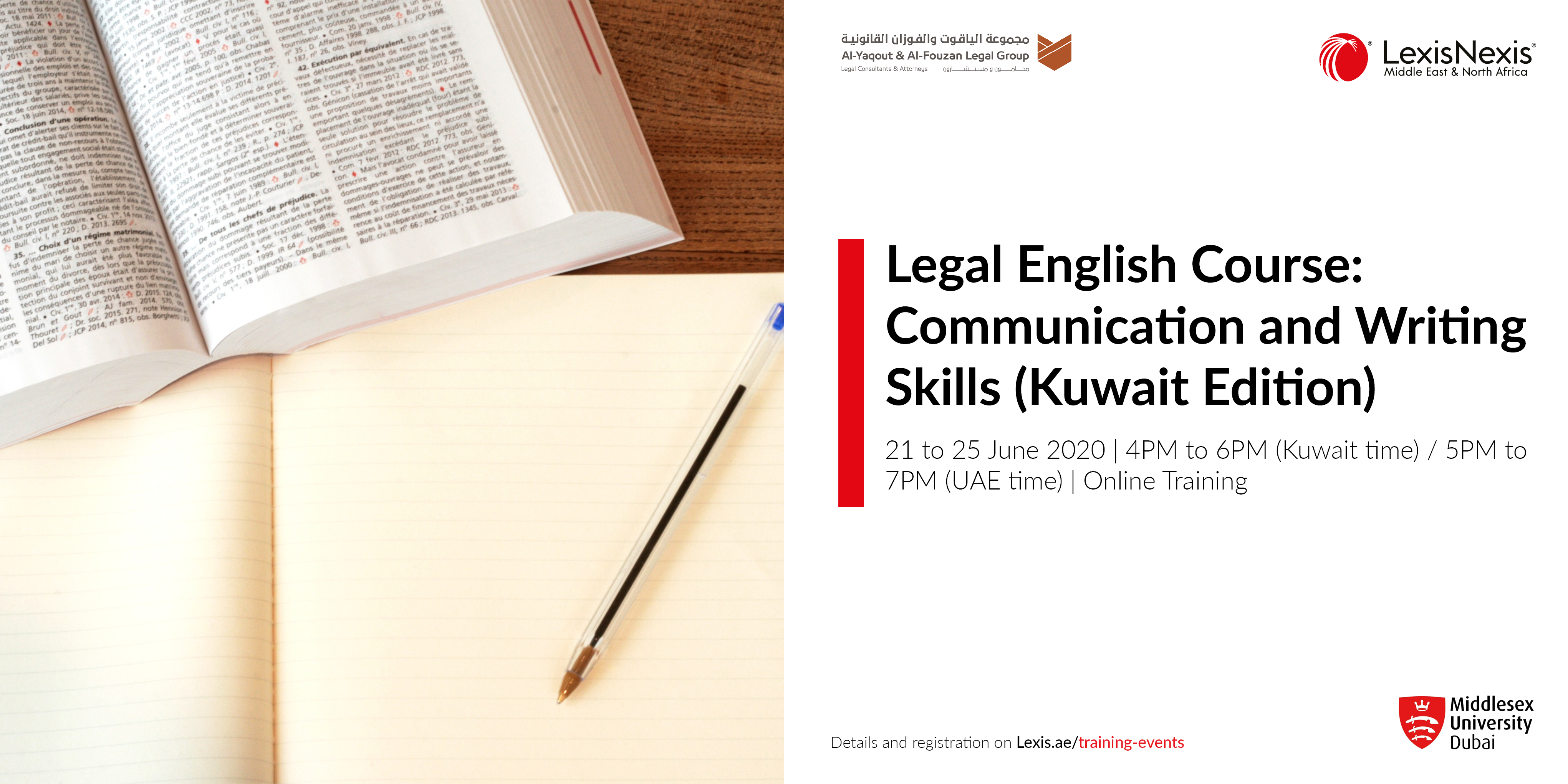 LEGAL ENGLISH COURSE: Communication and writing skills – KUWAIT Edition | 22-25 June 2020, Online Training LEGAL ENGLISH COURSE: Communication and writing skills – KUWAIT Edition | 22-25 June 2020, Online Training